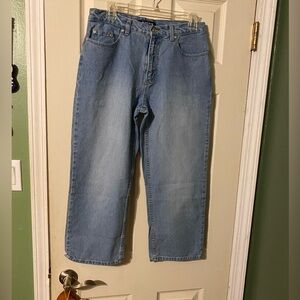 Jackie Blue Classic Blue Jeans 💯 cotton cropped short roomy wide legs sz 10